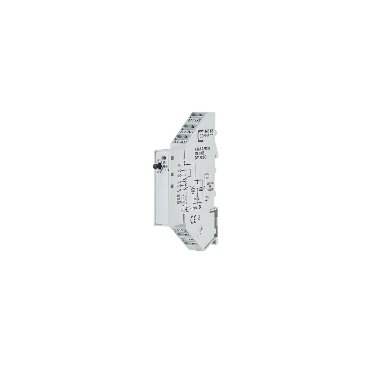 Koppelbaustein elektromechanisch / KRA-SR-F10/21, 1 Wechsler, 24 V AC/DC, 8 A