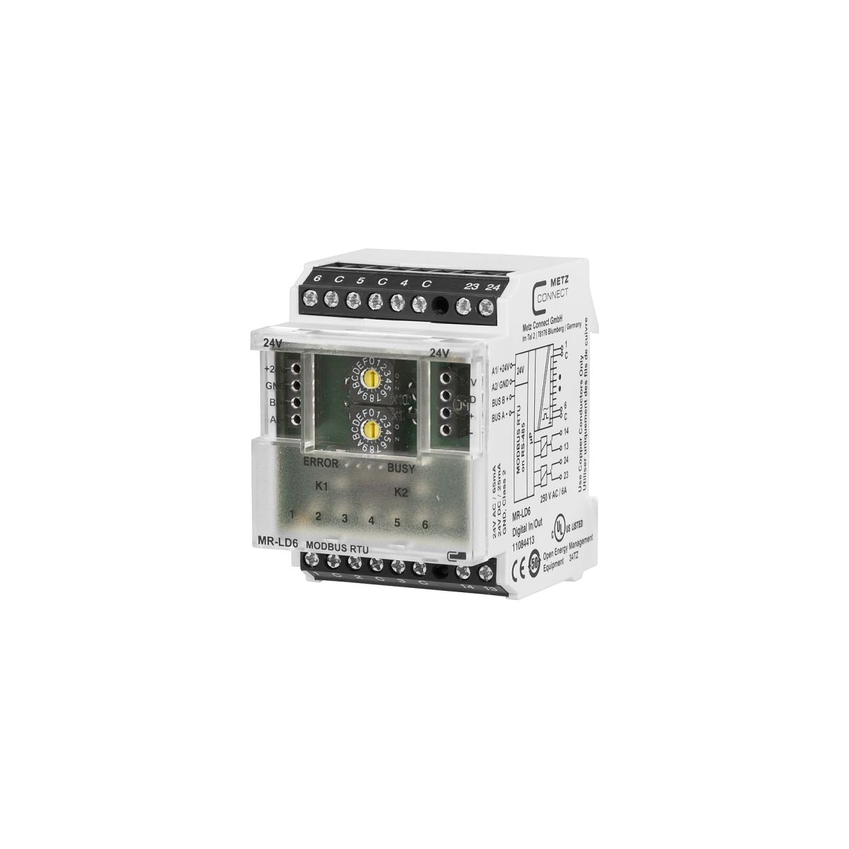 Modbus RTU Modul MR-LD6 mit 6 analogen Eingängen und 2 Relaisausgängen
