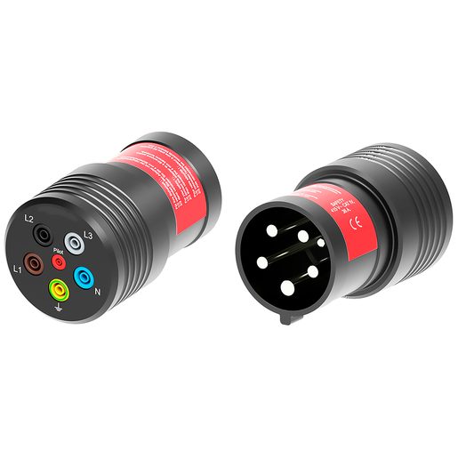 CEE Drehstrom-Adapter 63 A, 4 mm-Buchsen, 2 mm-Pilot, CAT IV/415V, IP44