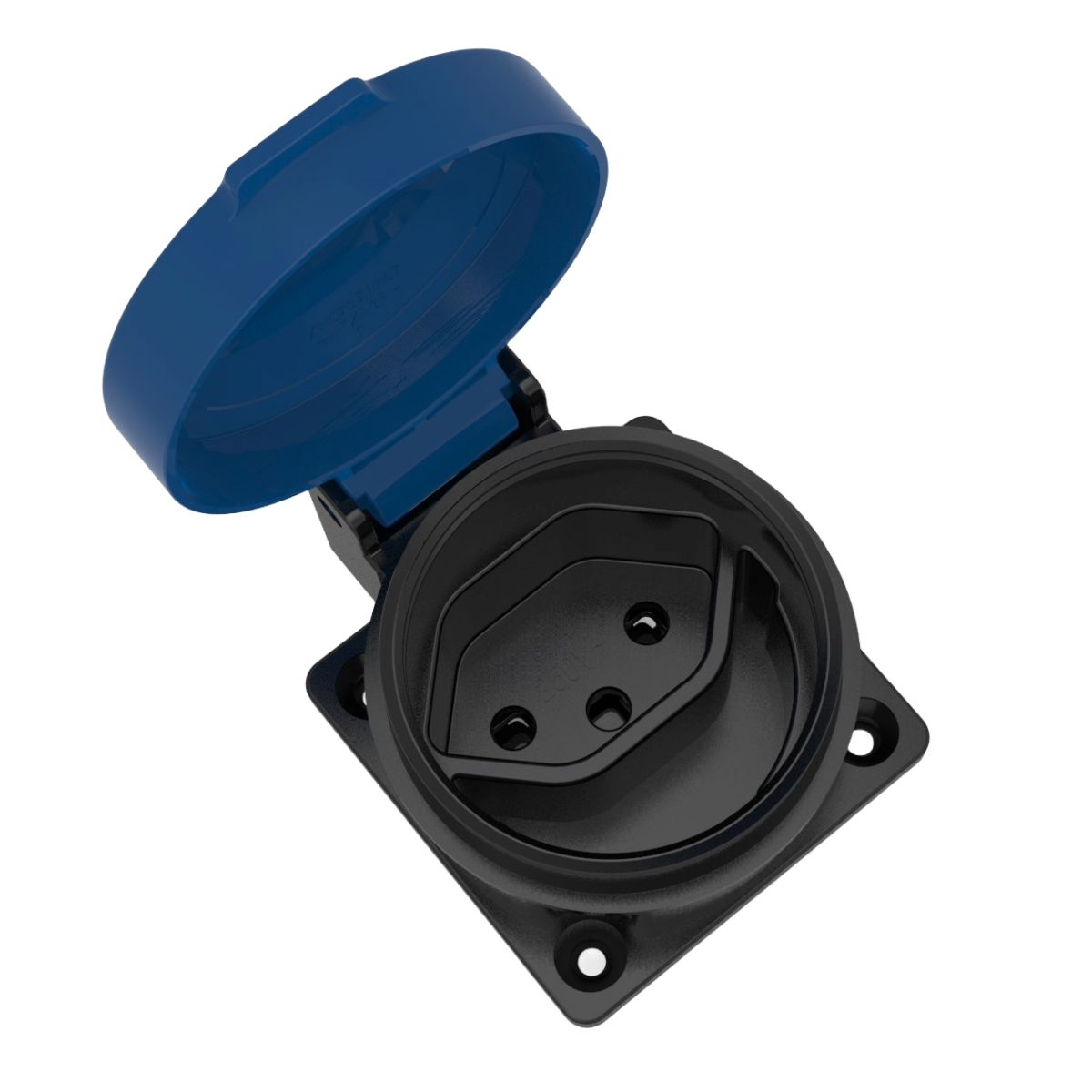 EB socket outlet T13 IP55 10 A 230 VAC IK08 black/blue S+, fixed seal