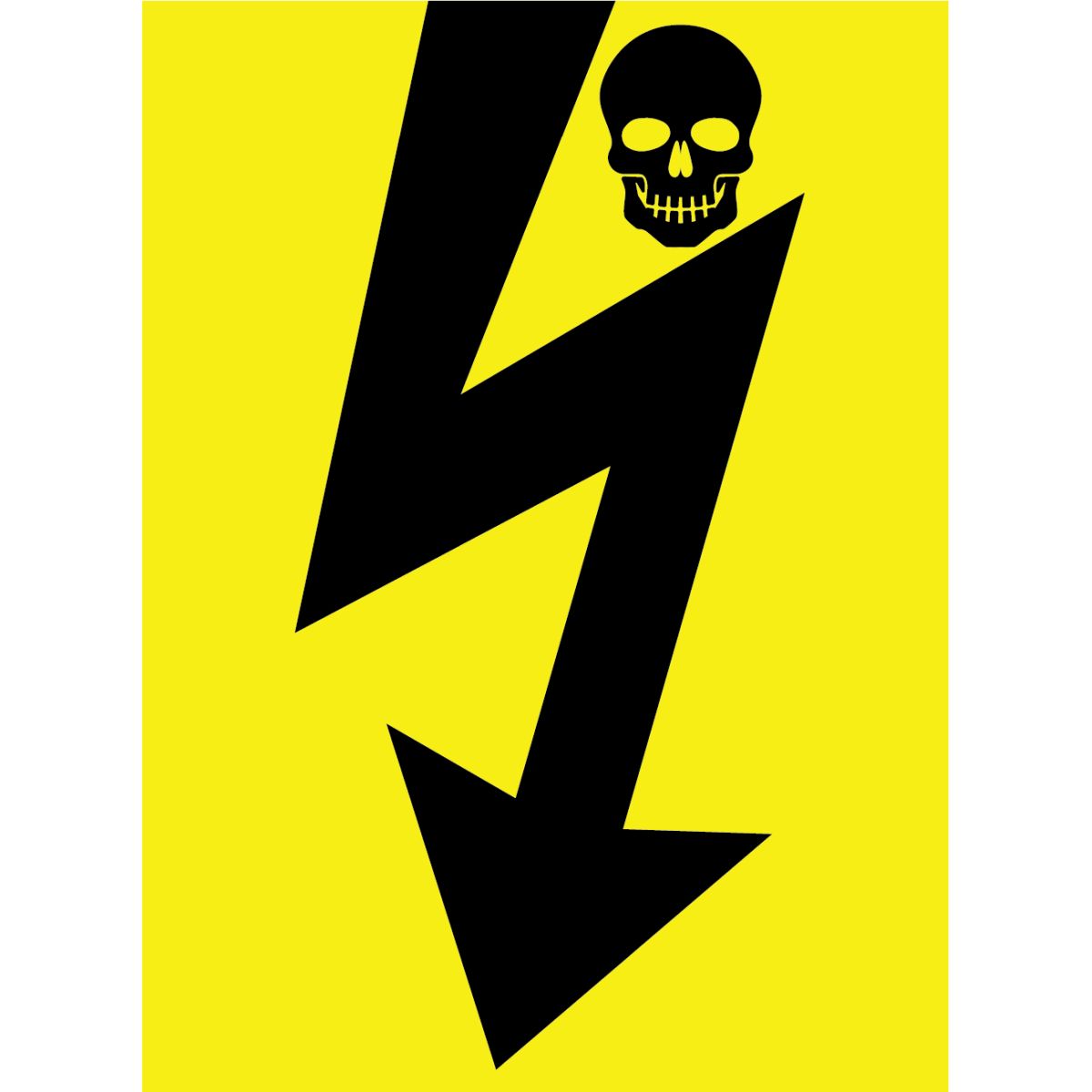 Warnschild "Blitz mit Totenkopf", gelb, reflektierend, Aluminium, Abmessung 160 x 230 mm