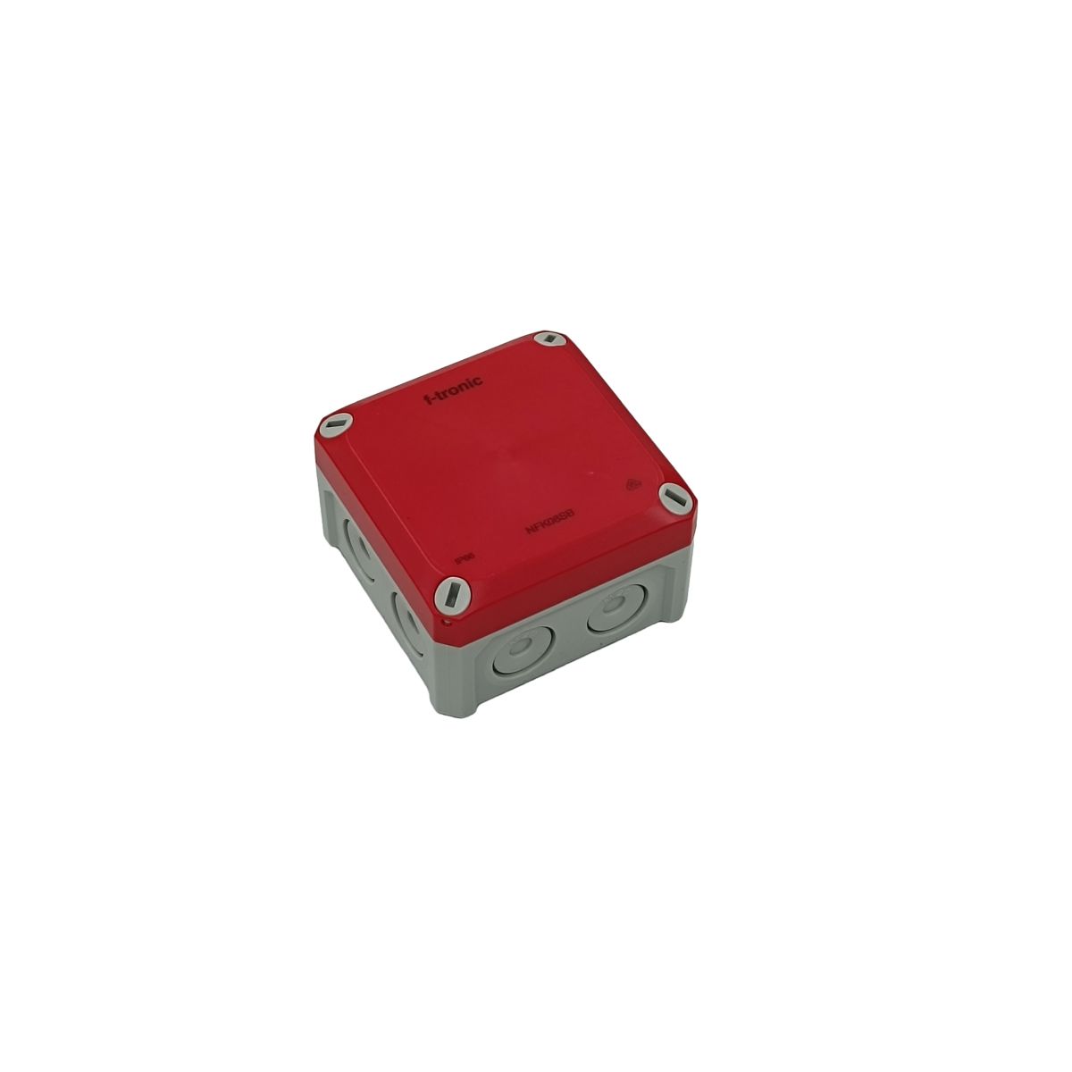 Abzweigkasten IP66, für Sicherheitsbeleuchtung, 85 x 85 x 54 mm, grau/rot